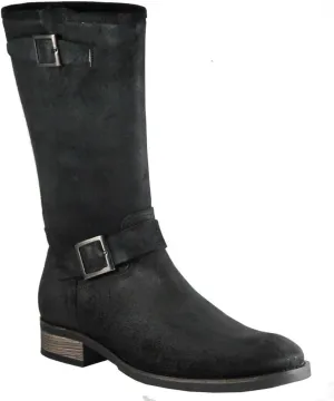 Forte 1085 Italian Dressy/Casual Brushes Suede Black Leather Round Toe Mid Calf Boots Black Size 41