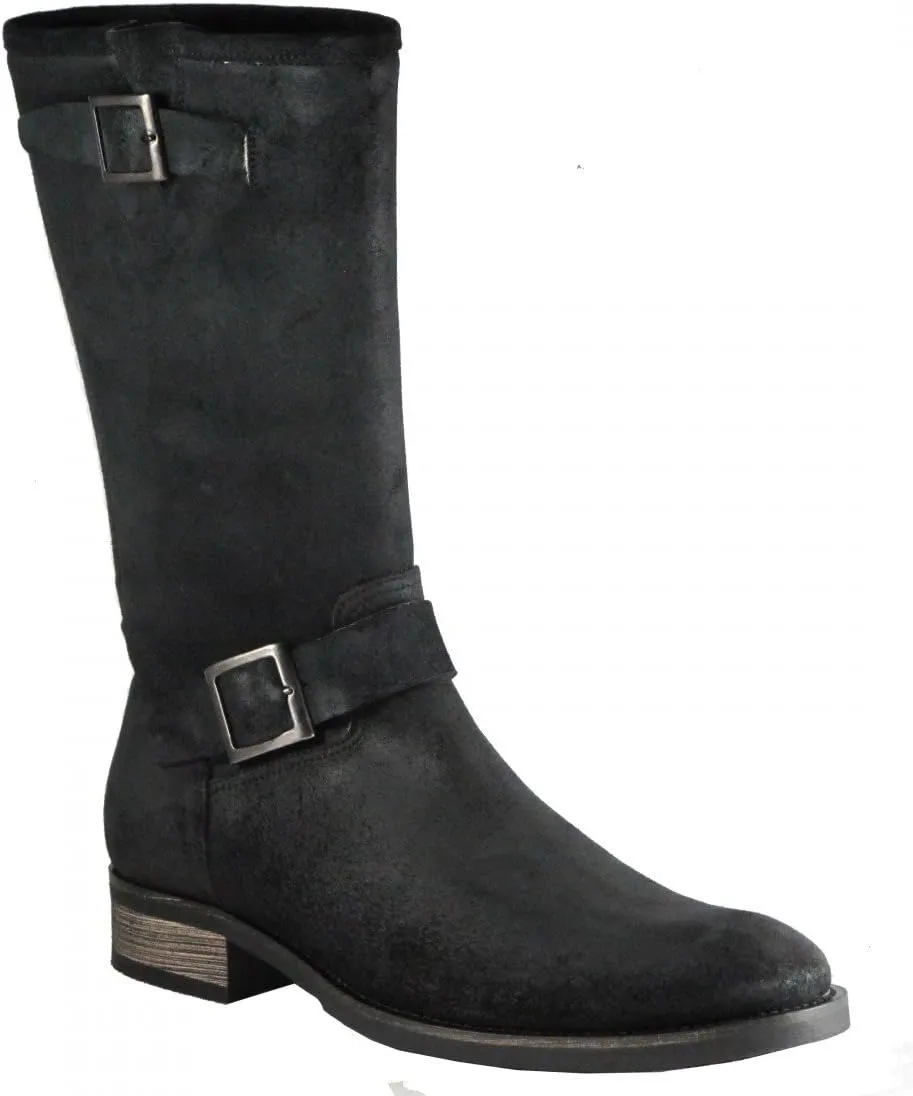 Forte 1085 Italian Dressy/Casual Brushes Suede Black Leather Round Toe Mid Calf Boots Black Size 41