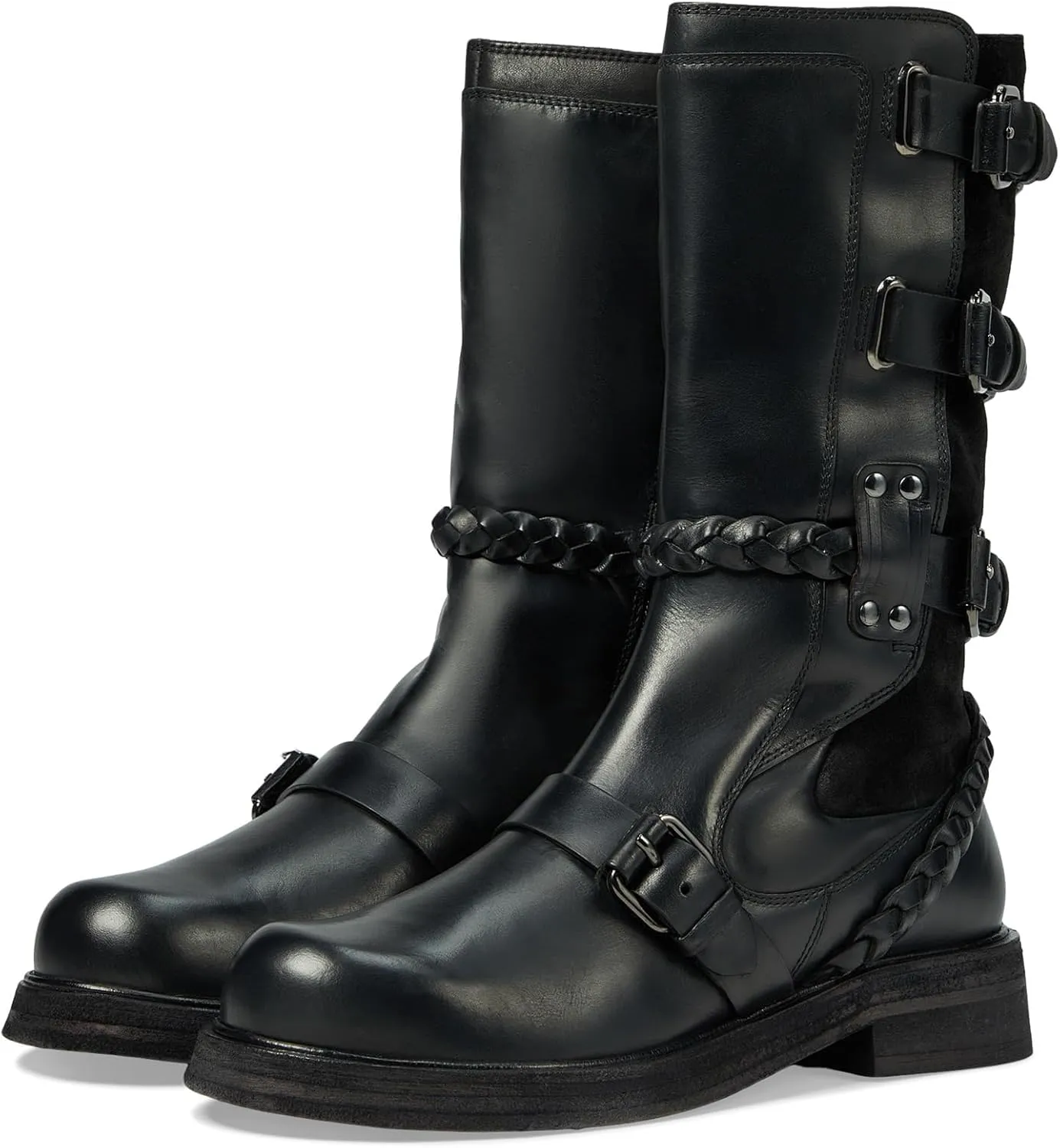 Free People Billie Buckle Womens Boots - Leather Upper - Leather Lining & Insole - Triple Buckle Design