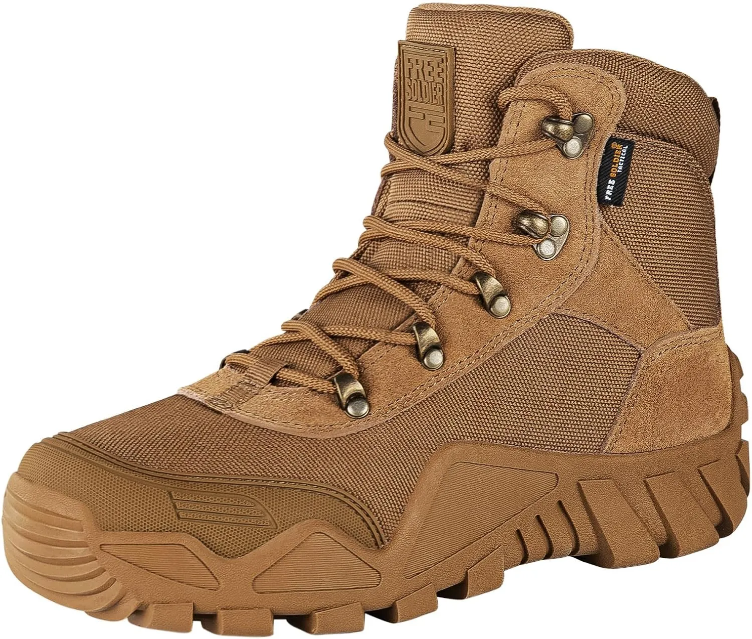 FREE SOLDIER Men's Waterproof Hiking Boots Tactical Work Boots Outdoor Lightweight Military Boots (Mid Brown, US 12 new)