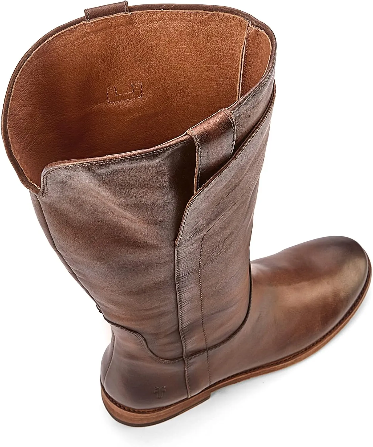 Frye Paige Tall Riding Boots for Women Made from Antiqued Italian Leather with Overlapping Front Panels, Stacked Leather Heel, and Leather Outsole  16 Shaft Height