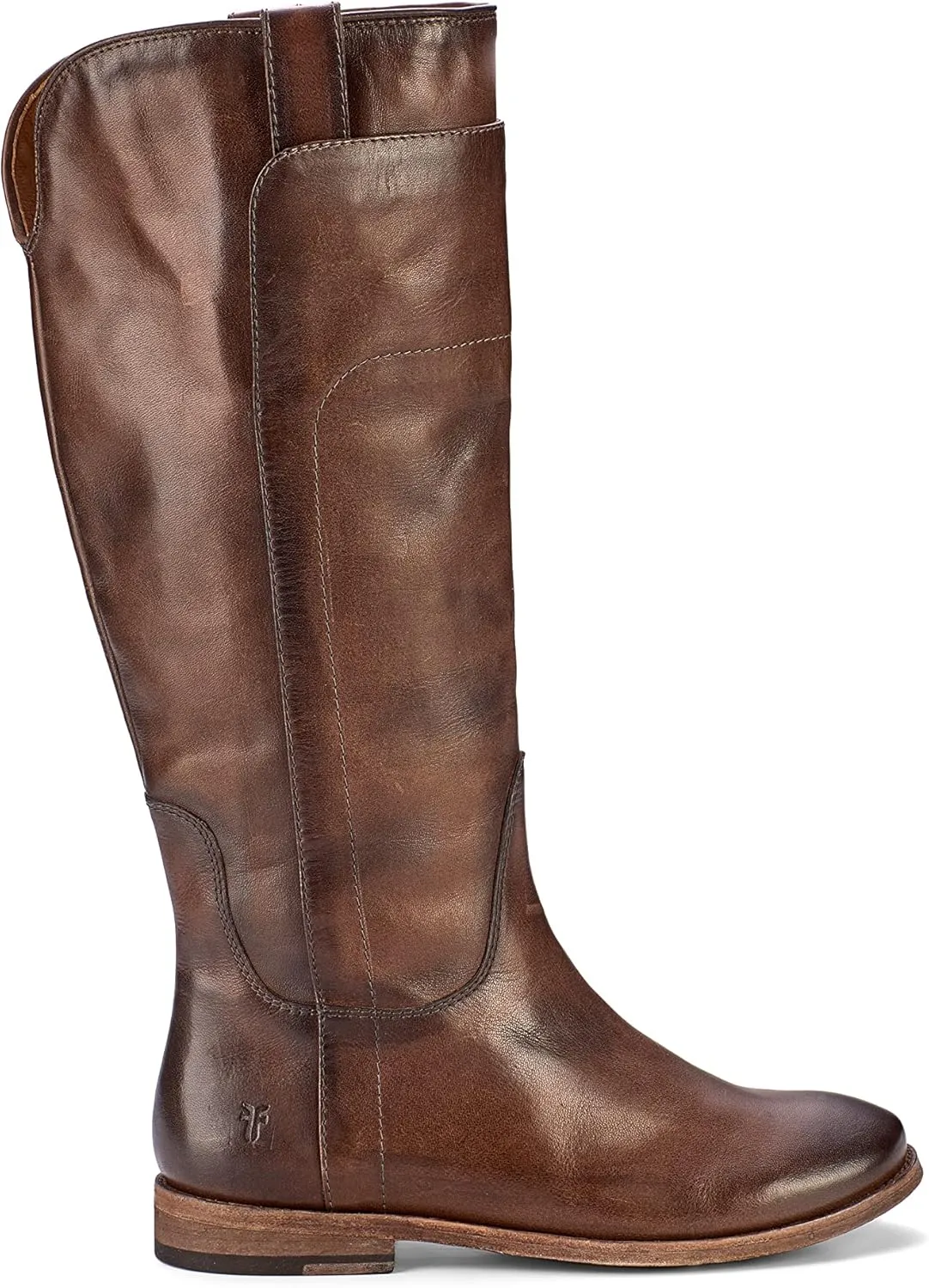 Frye Paige Tall Riding Boots for Women Made from Antiqued Italian Leather with Overlapping Front Panels, Stacked Leather Heel, and Leather Outsole  16 Shaft Height