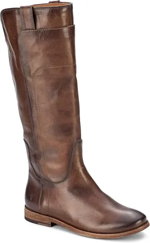 Frye Paige Tall Riding Boots for Women Made from Antiqued Italian Leather with Overlapping Front Panels, Stacked Leather Heel, and Leather Outsole  16 Shaft Height