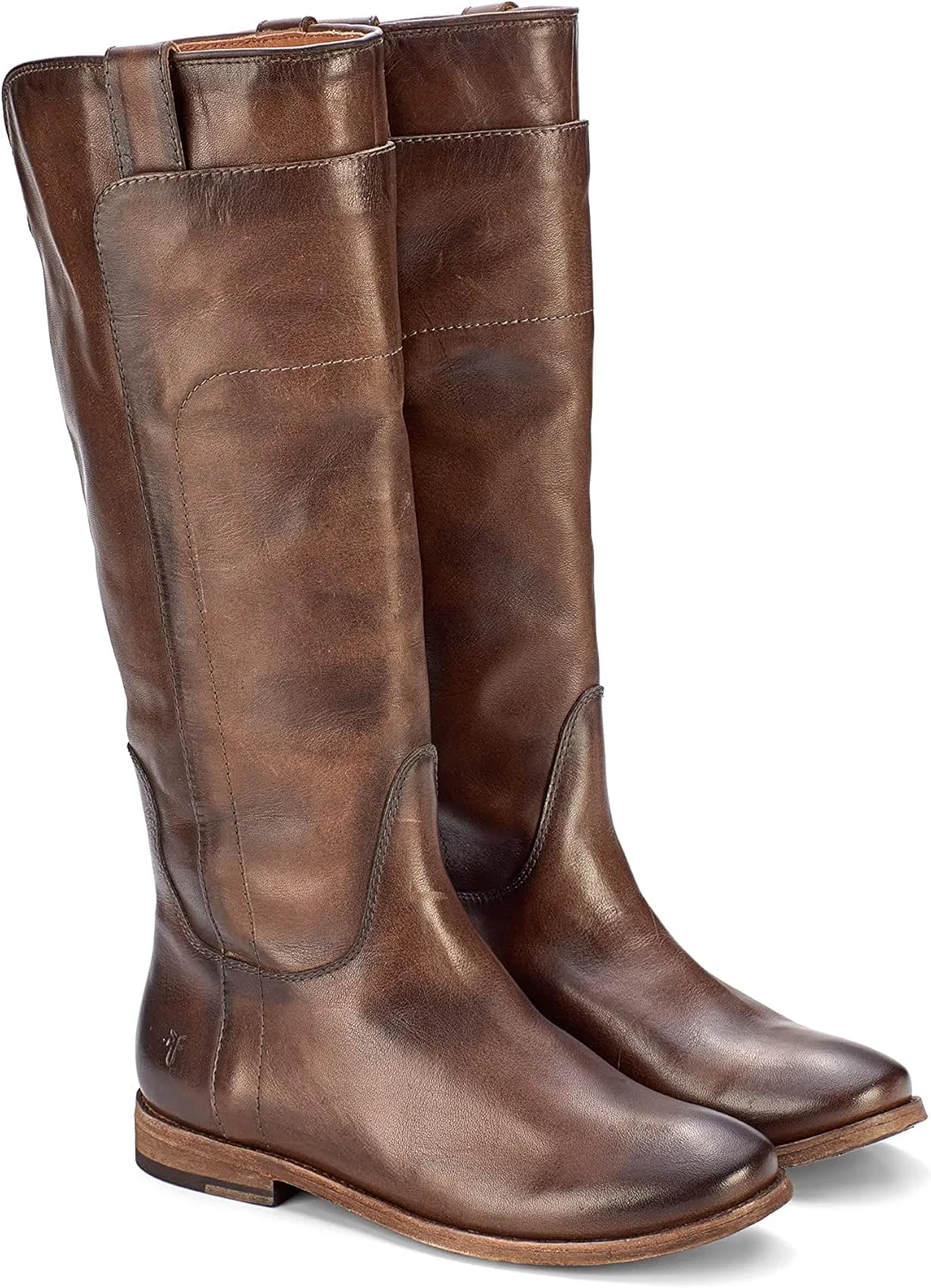 Frye Paige Tall Riding Boots for Women Made from Antiqued Italian Leather with Overlapping Front Panels, Stacked Leather Heel, and Leather Outsole  16 Shaft Height