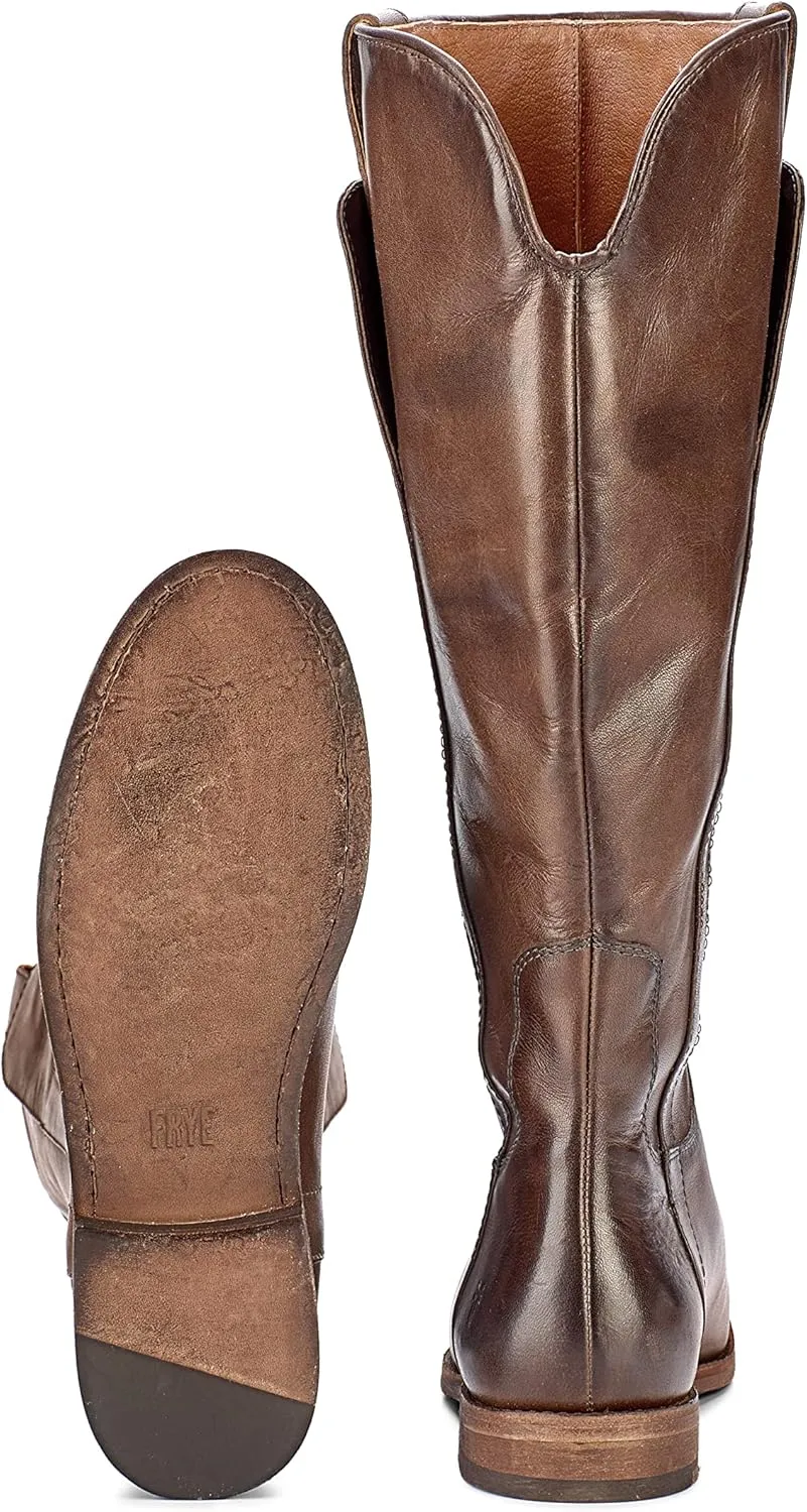Frye Paige Tall Riding Boots for Women Made from Antiqued Italian Leather with Overlapping Front Panels, Stacked Leather Heel, and Leather Outsole  16 Shaft Height
