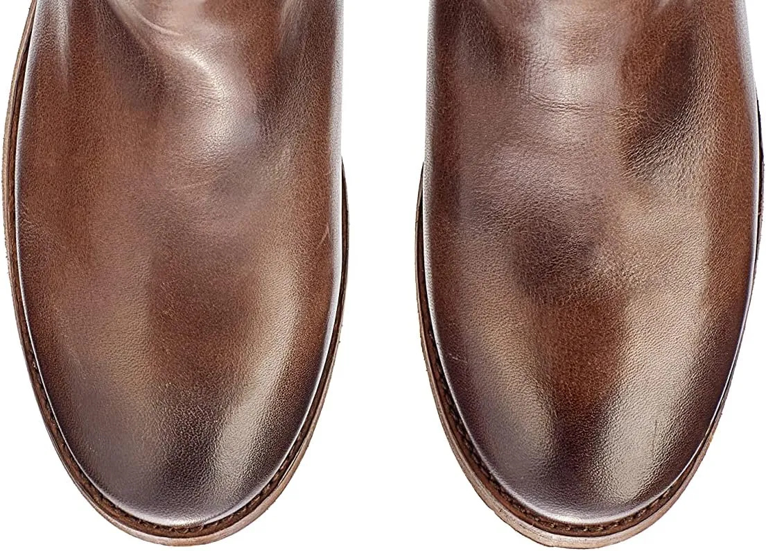 Frye Paige Tall Riding Boots for Women Made from Antiqued Italian Leather with Overlapping Front Panels, Stacked Leather Heel, and Leather Outsole  16 Shaft Height