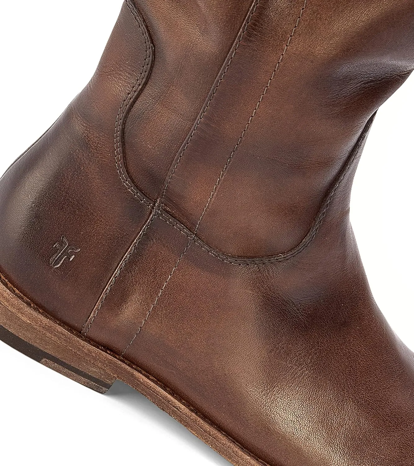 Frye Paige Tall Riding Boots for Women Made from Antiqued Italian Leather with Overlapping Front Panels, Stacked Leather Heel, and Leather Outsole  16 Shaft Height