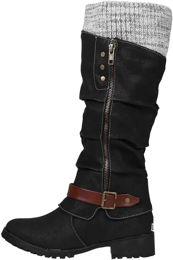 Gibobby Boots for Women,Women's Low Heel Mid Calf Boots Retro Side Zipper Knight Boots Comfy Combat Style Fall Warm Outdoor Western Shoes