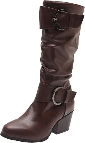Gibobby Cowboy Boots for Women Square Toe Women Knee High Platform Boots Retro Ankle Boots Winter Short Boots 52