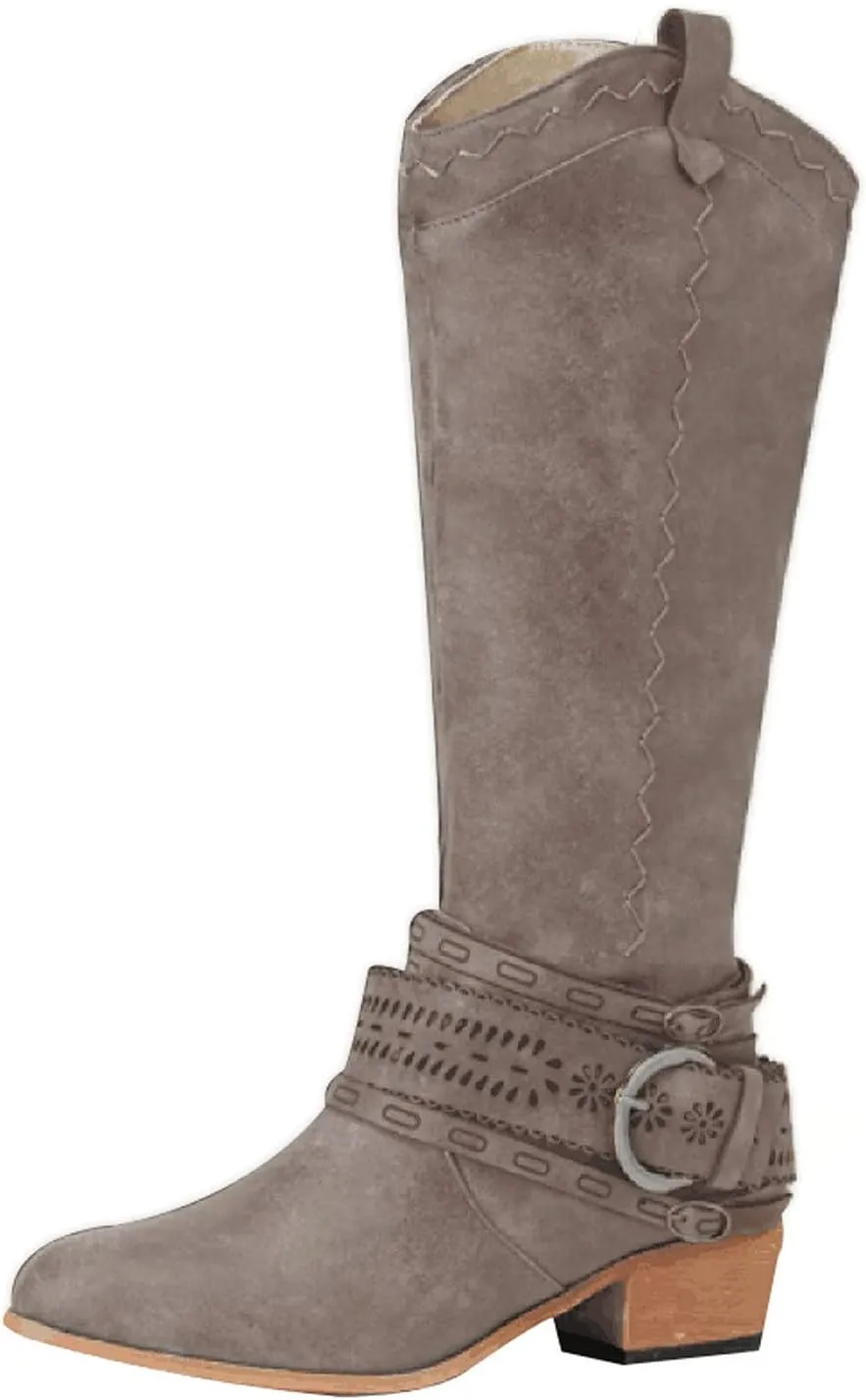 Gibobby Cowboy Boots for Women Sunflowers Embroidery Boots Retro Square Toe Pull On Boots Chunky Heel Western Mid Calf Shoes 52