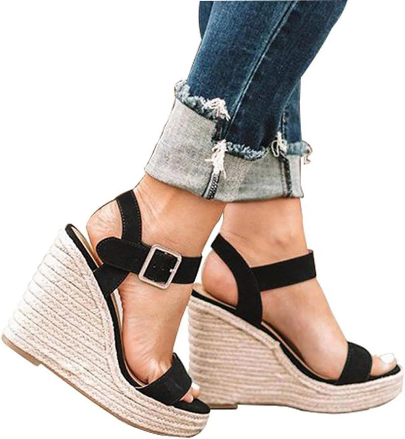 Gibobby Platform Shoes for Women,Ladies Open Toe Bohemia Weaving Sandals Ankle Strap Buckle Sandal Wedges Shoes