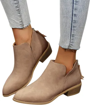 Gibobby Womens Boots Low Heel Retro V-Cut Short Warm Boots Closed Toe Low Heel Combat Western Shoes