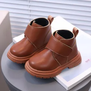 Girl's Ankle Riding Boots Faux Leather Short Booties Warm Outdoor Hiking Boots,Comfortable Water- Slip on Boots,Toddler Non Slip Texture Soft Durable Walking Boot Sole Baby Hook and Loop Boots