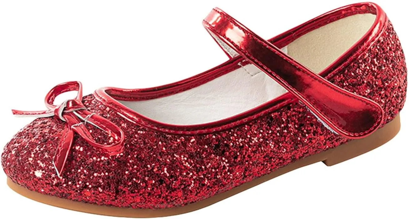 Girls Bowknot Glitter Dress Shoes Cute Mary Jane Low Heels Party Wedding Prom Formal Shoes for Preppy Teens Kids