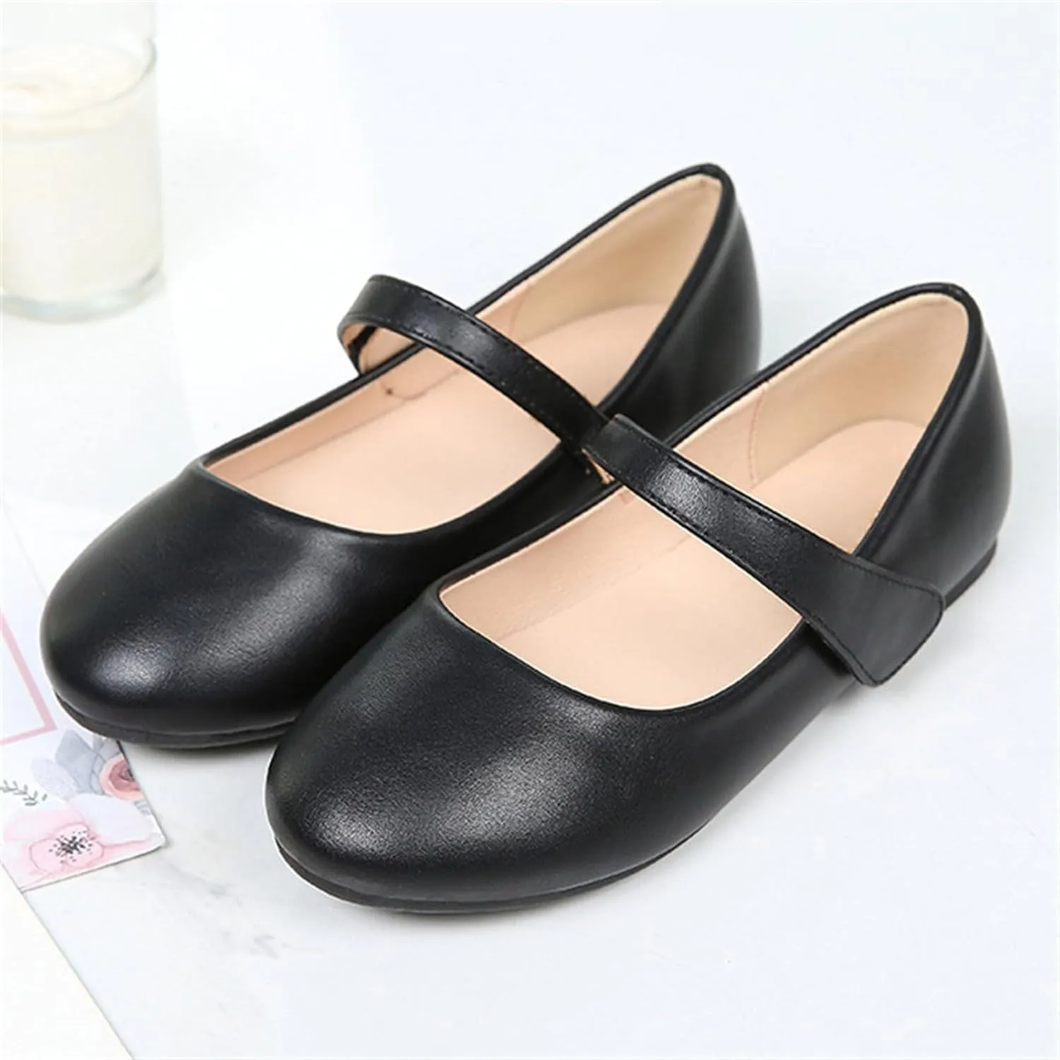 Girls Closed Toe Mary Jane Flat Big Kids School 𝐔niform Dress Low Heel Princess Hook And Loop Dress Shoes