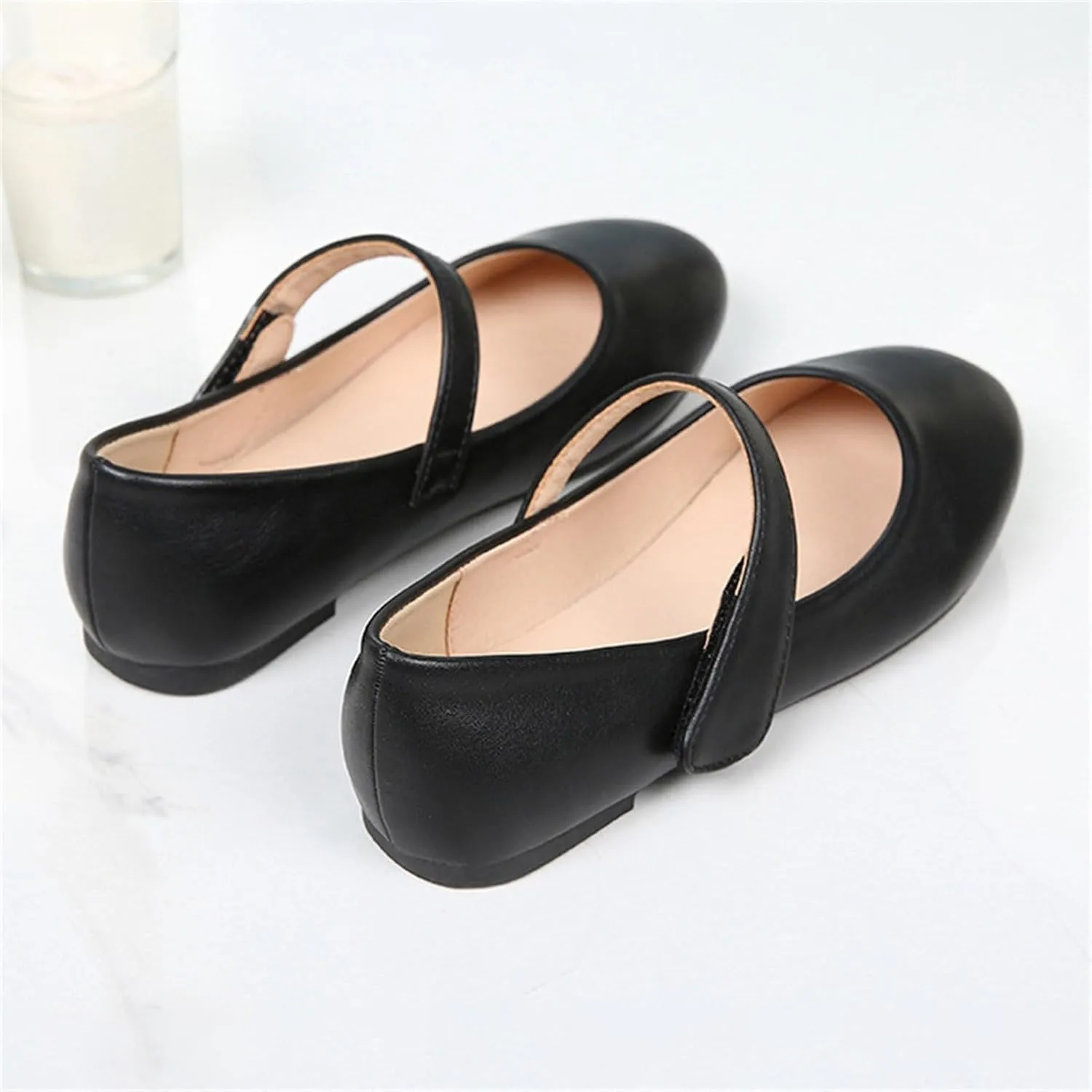 Girls Closed Toe Mary Jane Flat Big Kids School 𝐔niform Dress Low Heel Princess Hook And Loop Dress Shoes