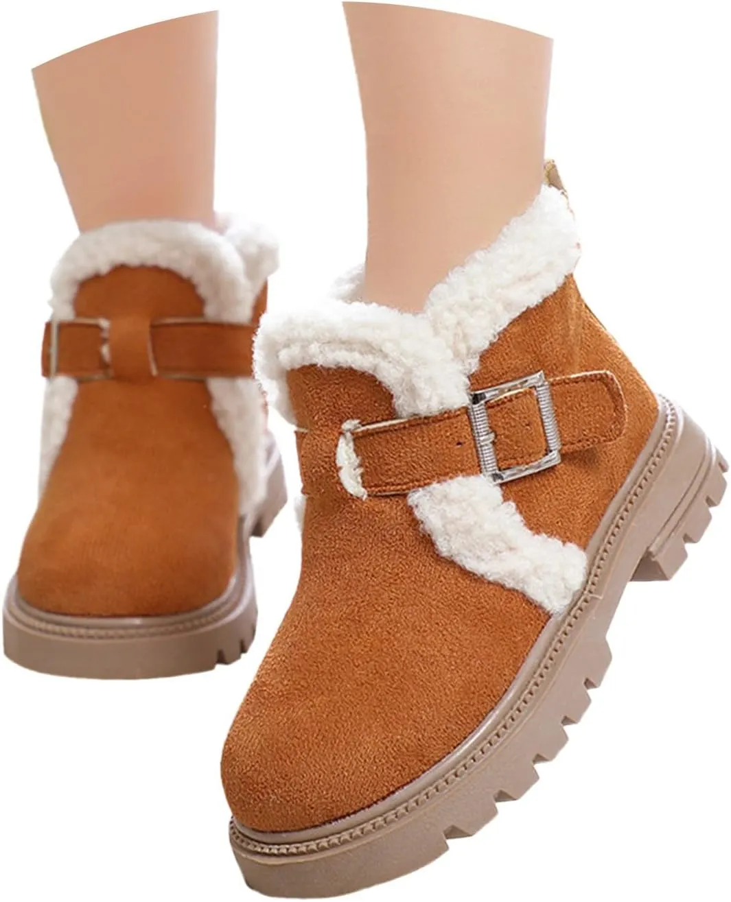 Girls Winter Boots Ankle Booties for Little Kids Suede Warm Fur Lining Comfortable Mini Cotton Platform Non Slip