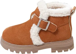 Girls Winter Boots Ankle Booties for Little Kids Suede Warm Fur Lining Comfortable Mini Cotton Platform Non Slip