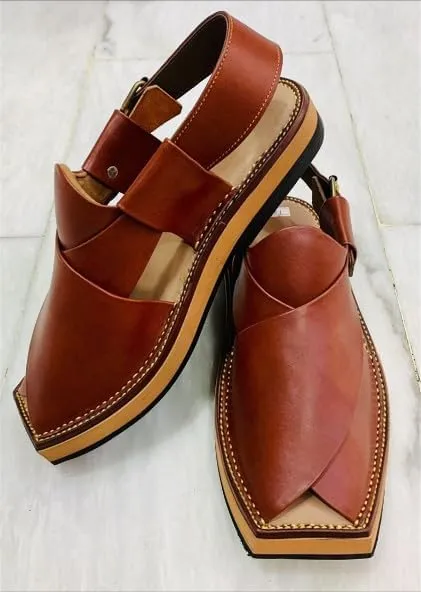 Handmade Traditional Brown Men's Leather Sandals, Peshawari Chappal, Comfortable Leather Footwear, Wedding Shoes