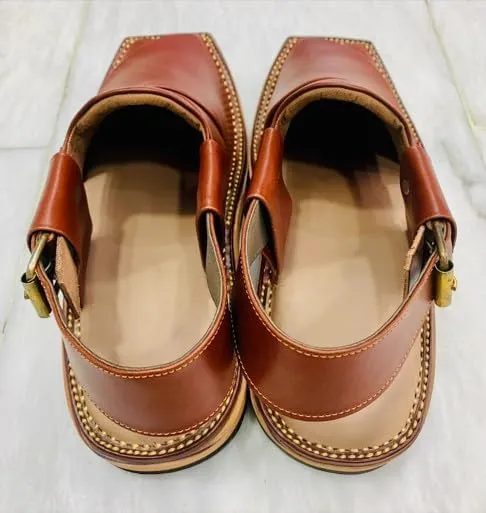 Handmade Traditional Brown Men's Leather Sandals, Peshawari Chappal, Comfortable Leather Footwear, Wedding Shoes