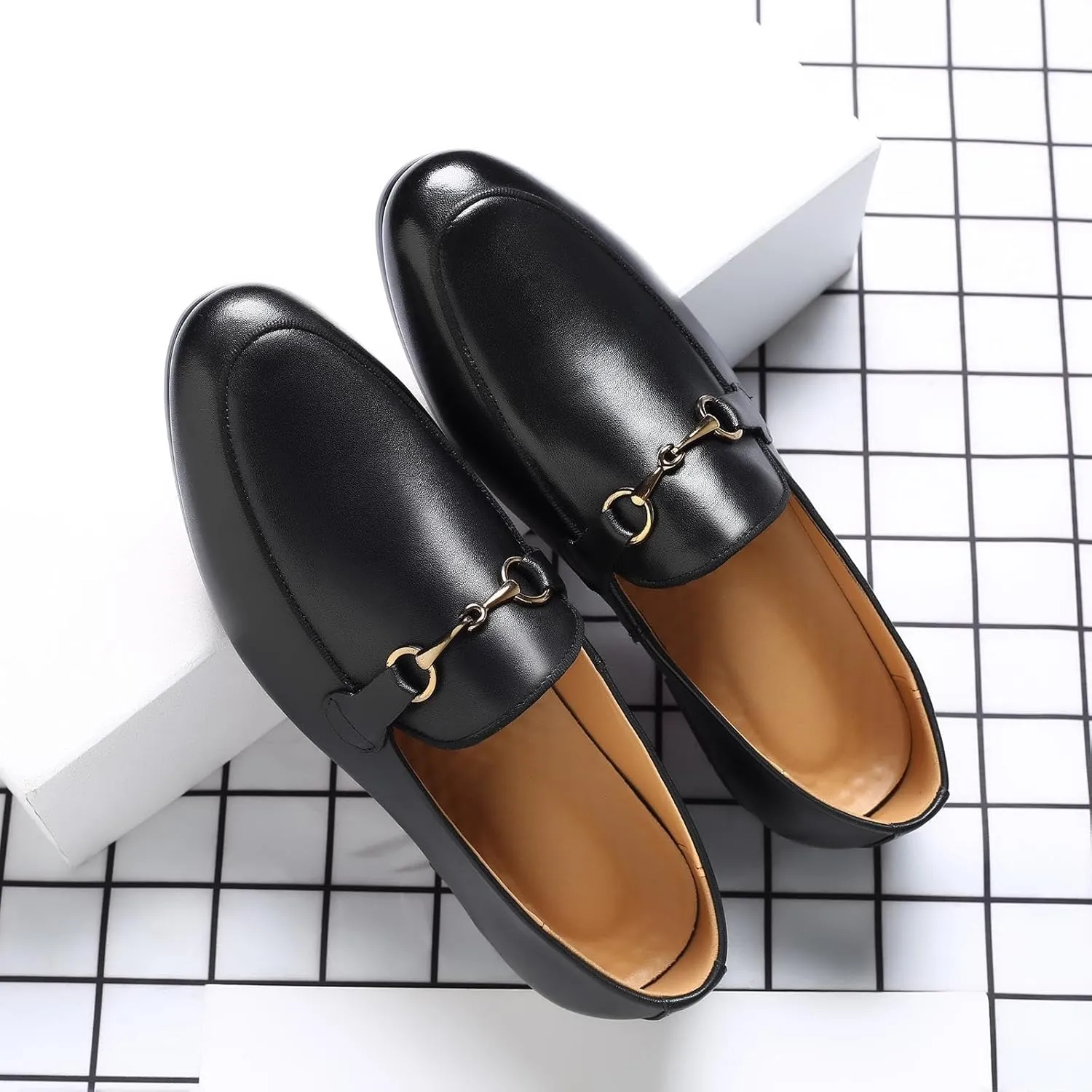 heelchic Women's Chunky Slip On Loafers, Penny Lug Sole Loafers for Women, Comfortable Patent Leather Casual Wide Toe Box Mid Heels Dress Shoes