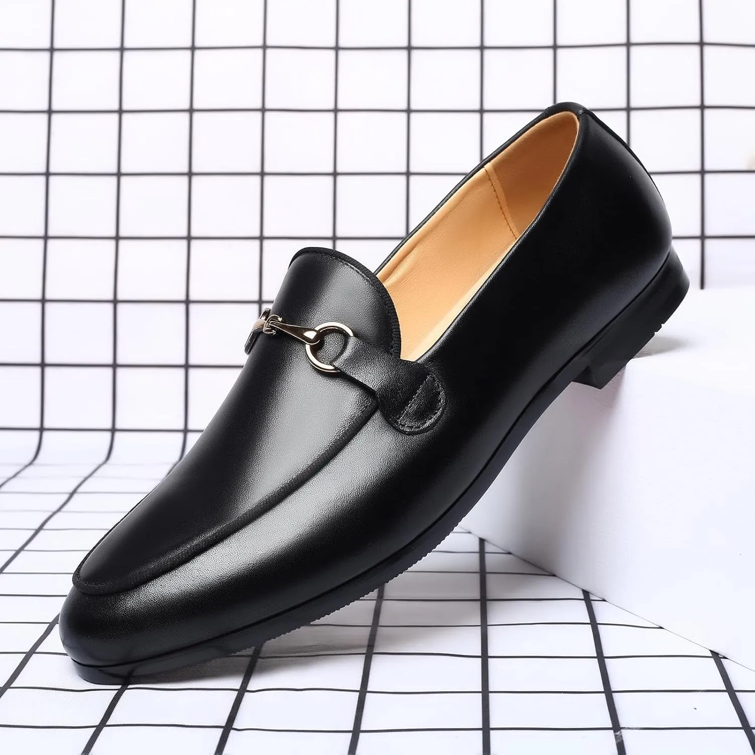 heelchic Women's Chunky Slip On Loafers, Penny Lug Sole Loafers for Women, Comfortable Patent Leather Casual Wide Toe Box Mid Heels Dress Shoes