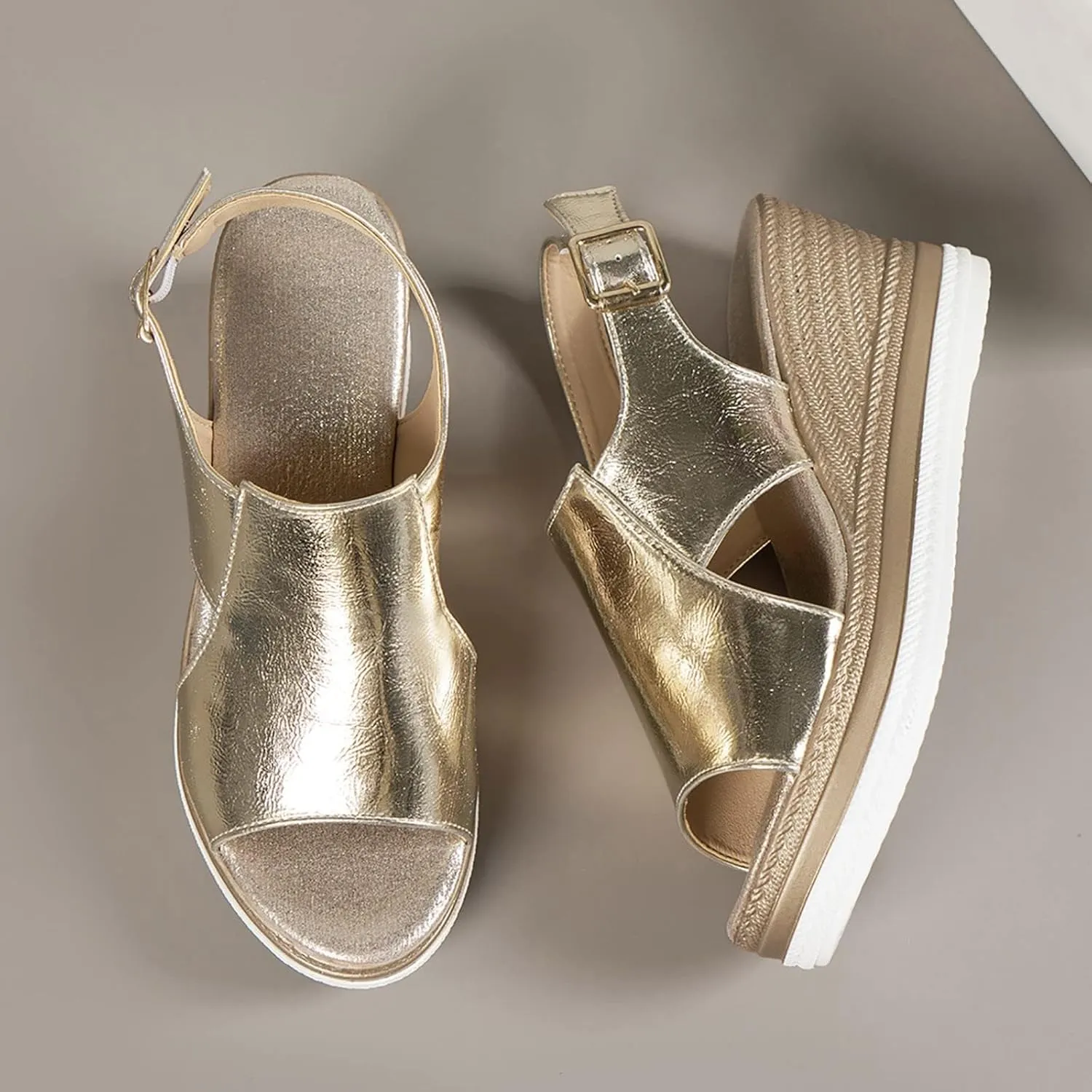 HINDOLA Women's Wedge Sandals Platform Open Toe Sandal Comfortable Beach Shoes Ankle Strap Casual Summer Platform Dressy Sandals