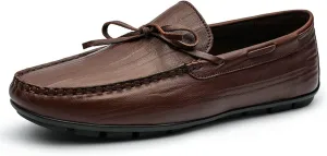HOOENG Driving Moccasins for Men Pin Grain Genuine Leather Deck Shoes Design Round Toe Bow 1-Eye Resistant Soft Comfortable Driving Slip on