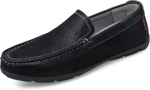 HOOENG Loafer Shoes Driving Moccasins for Men Genuine Leather Round Toe Stitching Details Soft Flat Heel Comfortable Driving Slip on