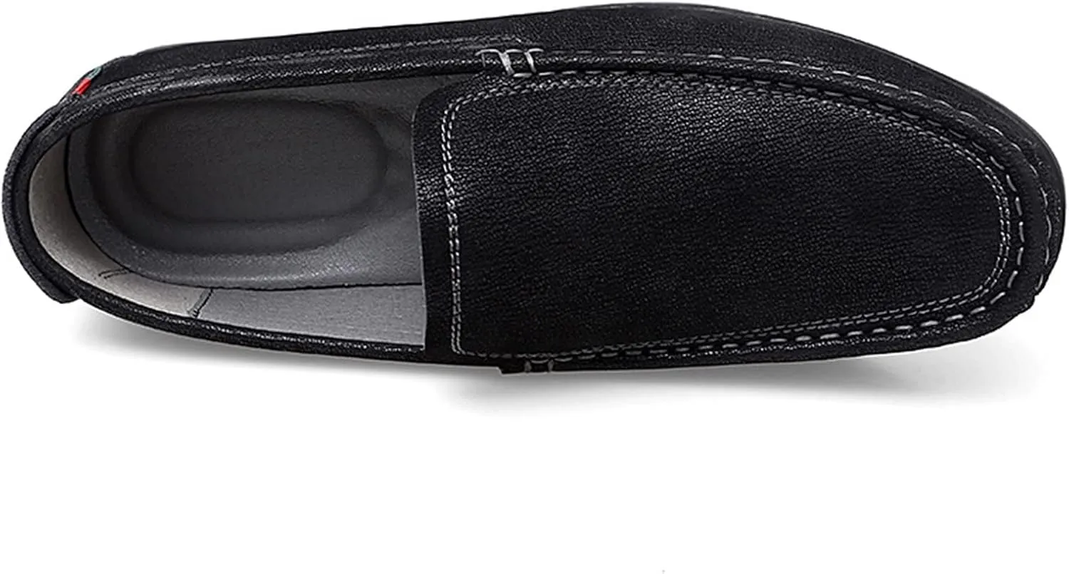 HOOENG Loafer Shoes Driving Moccasins for Men Genuine Leather Round Toe Stitching Details Soft Flat Heel Comfortable Driving Slip on