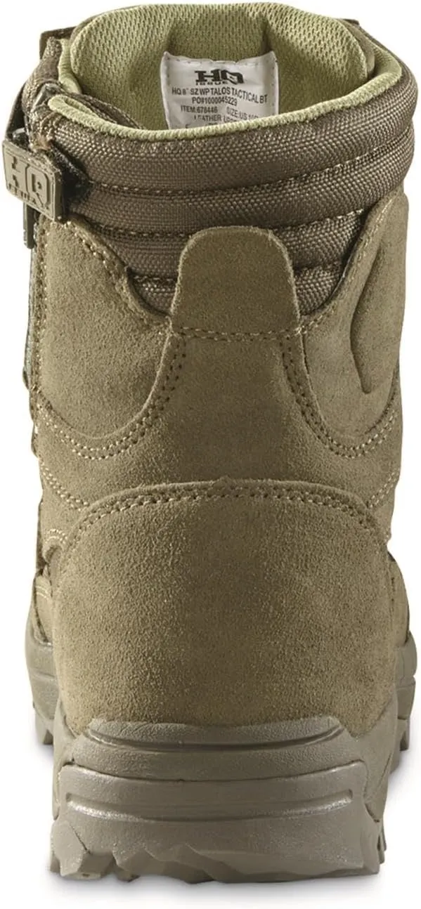 HQ ISSUE Talos 8 Mens Side Zip Waterproof Tactical Boots, Military Combat Hiking Shoes