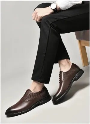 Italian Style Luxury Lace Up Dress Oxford Shoes Mens Comfortable Casual Leather Shoes Classic Low Top Non Slip Walking