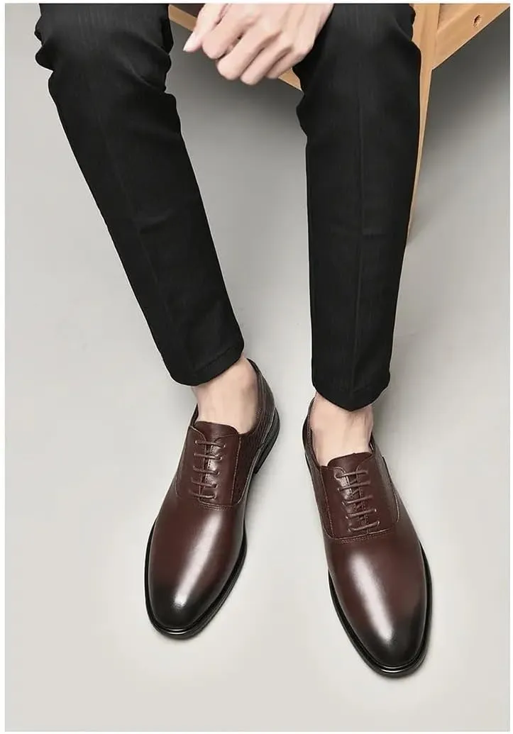 Italian Style Luxury Lace Up Dress Oxford Shoes Mens Comfortable Casual Leather Shoes Classic Low Top Non Slip Walking
