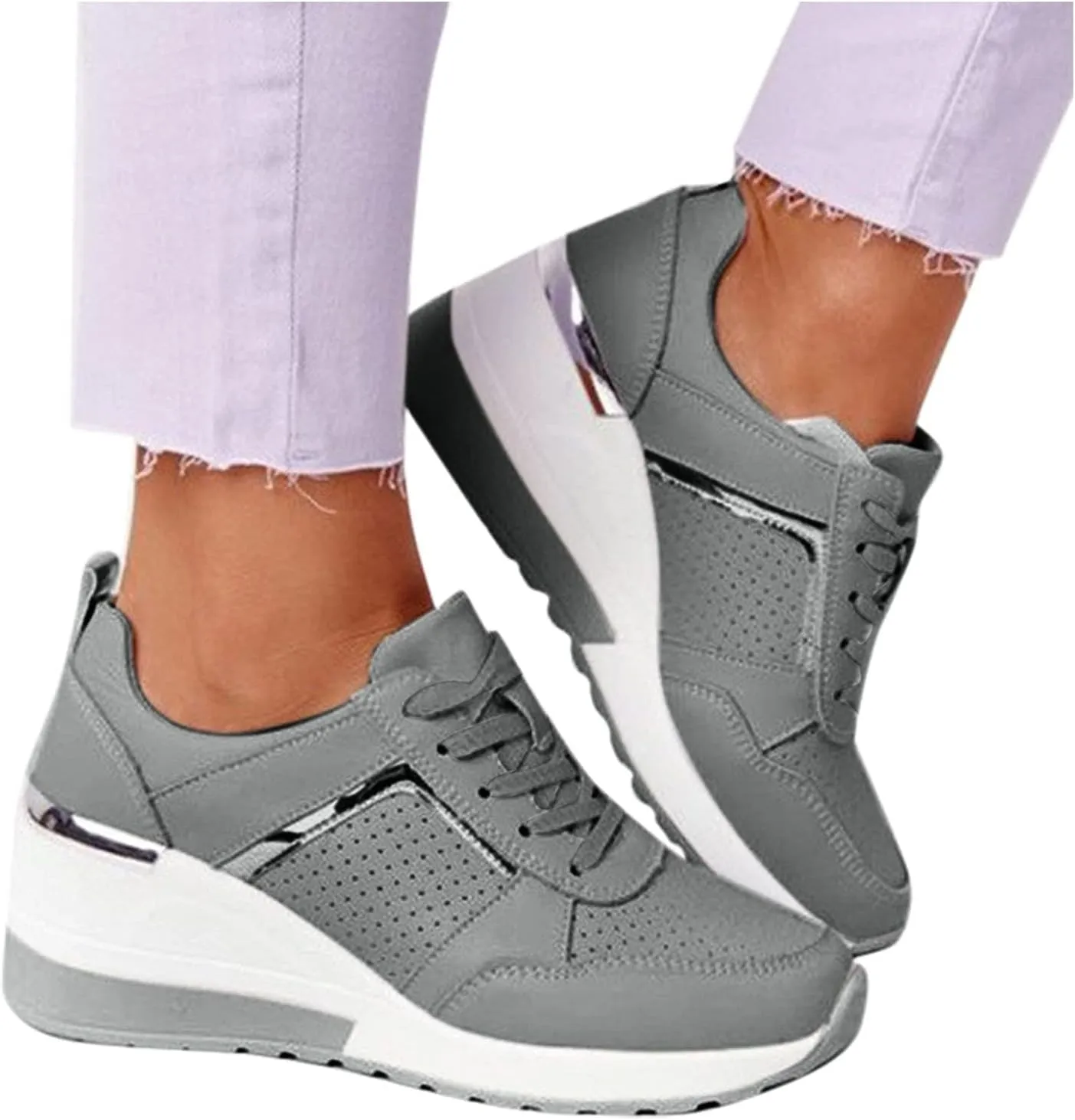 Kamendita Women's Walking Shoes,Women Lace-up Wedge Slip-Ons Canvas Shoes Loafers Shoes Casual Athletic Running Sneakers