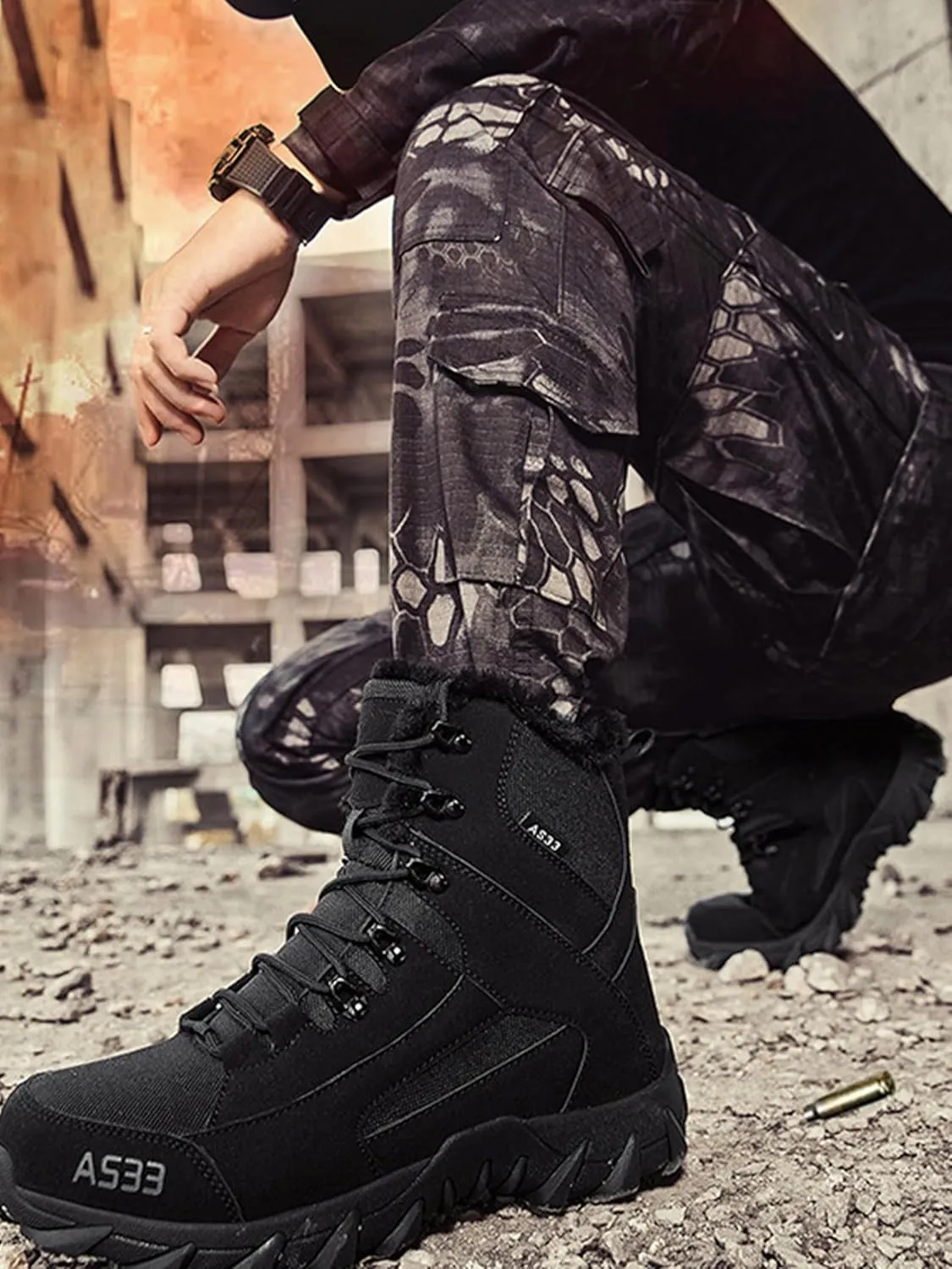 Kervaky Men's snow boots plush warm boots winter hiking boots military tactical boots cotton boots work boots outdoor boots