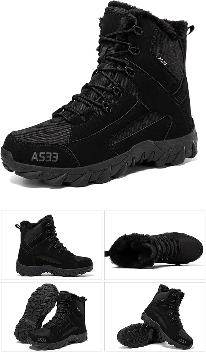 Kervaky Men's snow boots plush warm boots winter hiking boots military tactical boots cotton boots work boots outdoor boots
