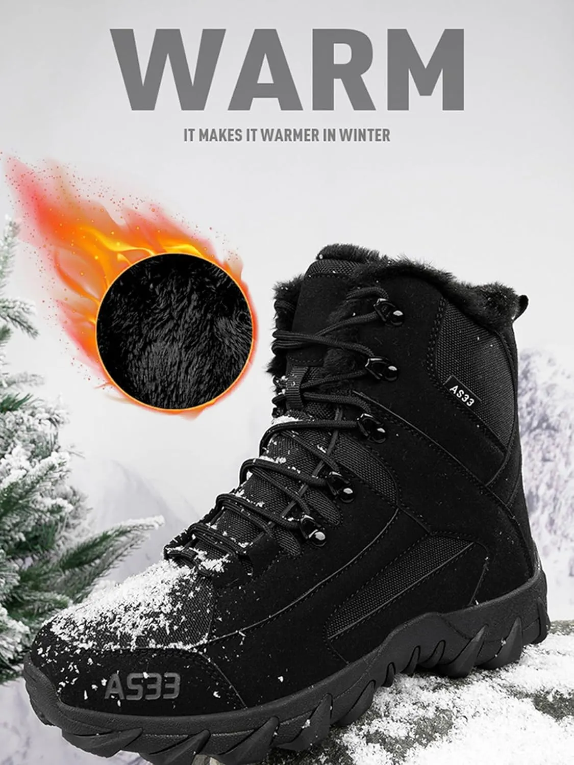 Kervaky Men's snow boots plush warm boots winter hiking boots military tactical boots cotton boots work boots outdoor boots