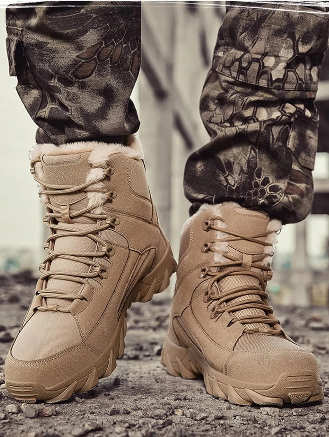 Kervaky Men's snow boots plush warm boots winter hiking boots military tactical boots cotton boots work boots outdoor boots