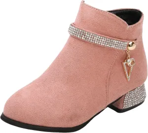 Kids Ankle Boots Short Suede Booties Fashion Anti-Slip Boots for Toddler/Little Kids Side Zipper Low Heels