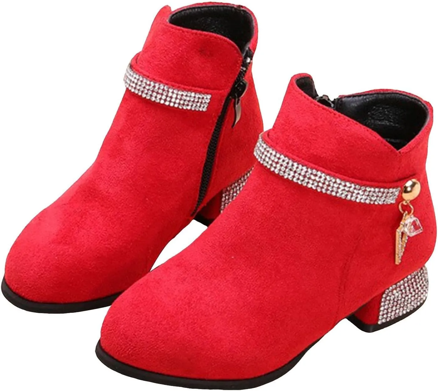 Kids Ankle Boots Short Suede Booties Fashion Anti-Slip Boots for Toddler/Little Kids Side Zipper Low Heels