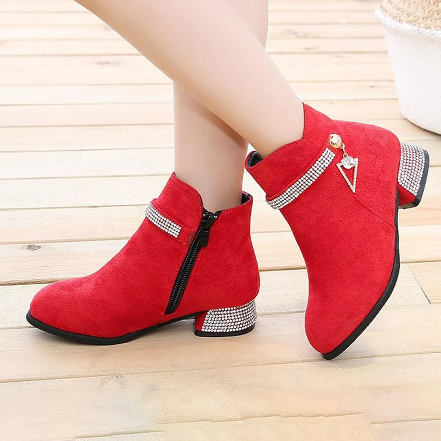 Kids Ankle Boots Short Suede Booties Fashion Anti-Slip Boots for Toddler/Little Kids Side Zipper Low Heels