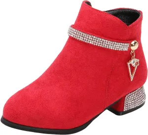 Kids Ankle Boots Short Suede Booties Fashion Anti-Slip Boots for Toddler/Little Kids Side Zipper Low Heels