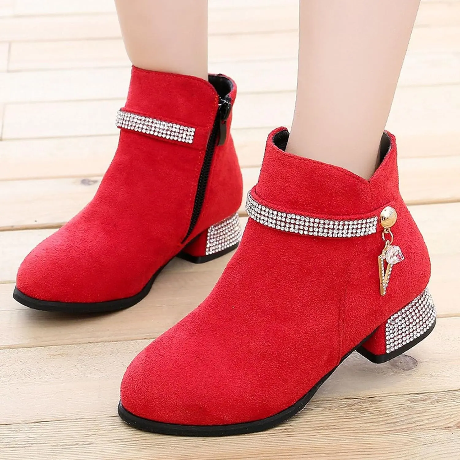 Kids Ankle Boots Short Suede Booties Fashion Anti-Slip Boots for Toddler/Little Kids Side Zipper Low Heels