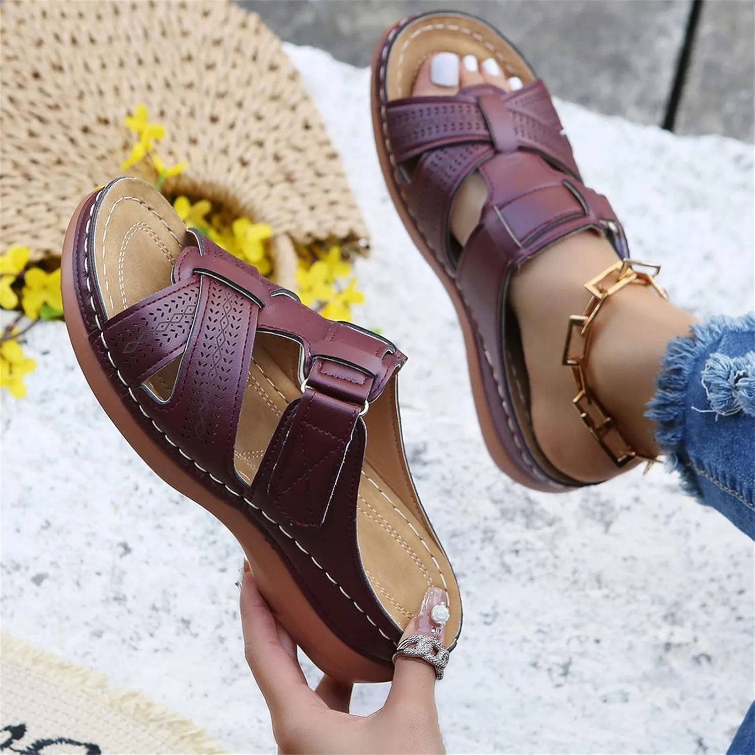 Ladmiple Orthotic Sandals For Women Wide Width Arch Support Comfort Summer Orthopedic Flip Flops Slides for Plantar Fasciitis