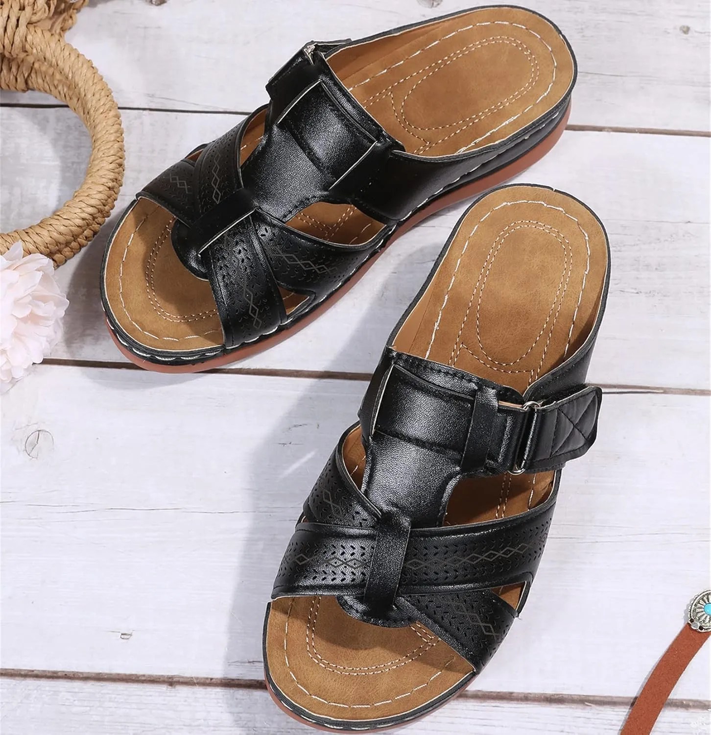 Ladmiple Orthotic Sandals For Women Wide Width Arch Support Comfort Summer Orthopedic Flip Flops Slides for Plantar Fasciitis