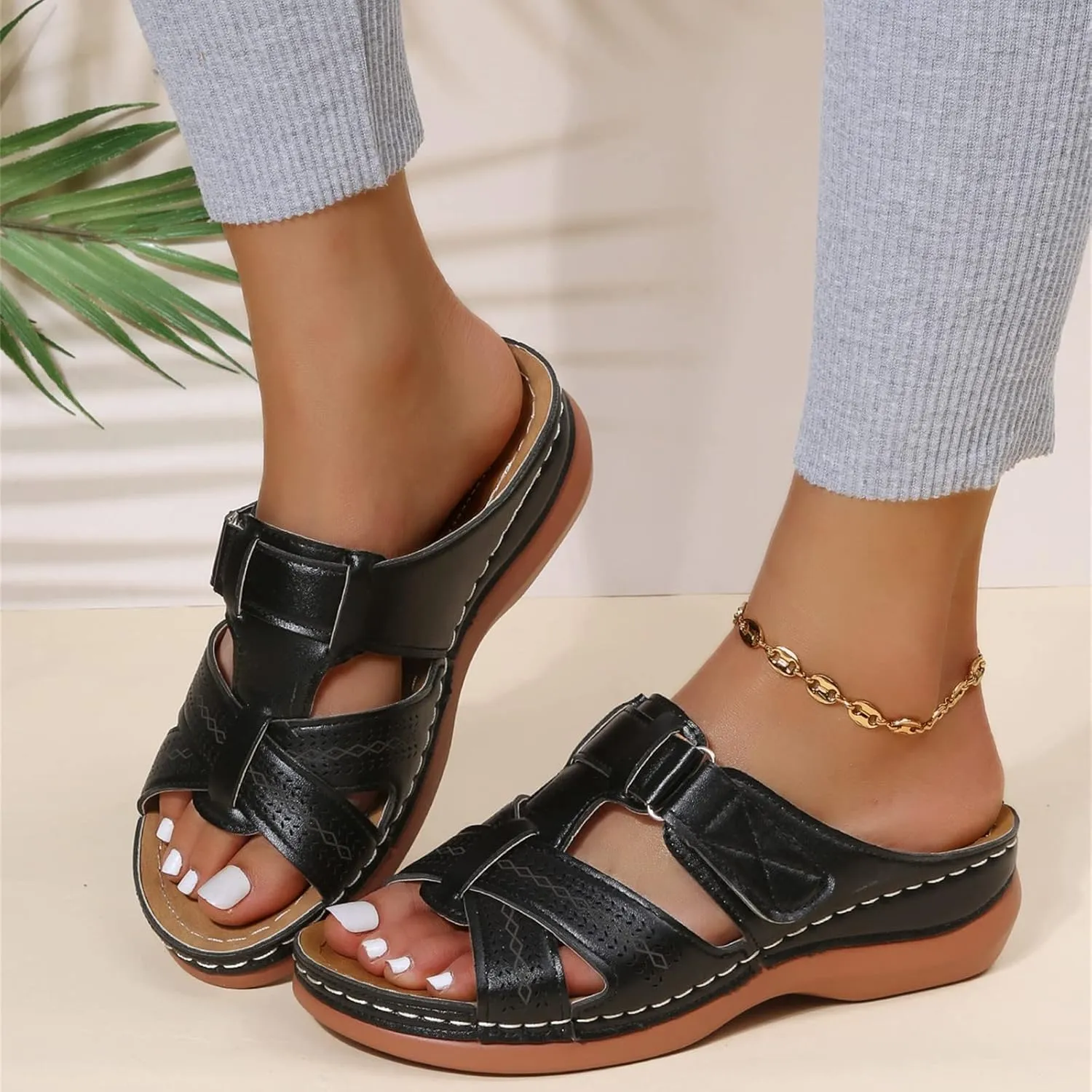 Ladmiple Orthotic Sandals For Women Wide Width Arch Support Comfort Summer Orthopedic Flip Flops Slides for Plantar Fasciitis