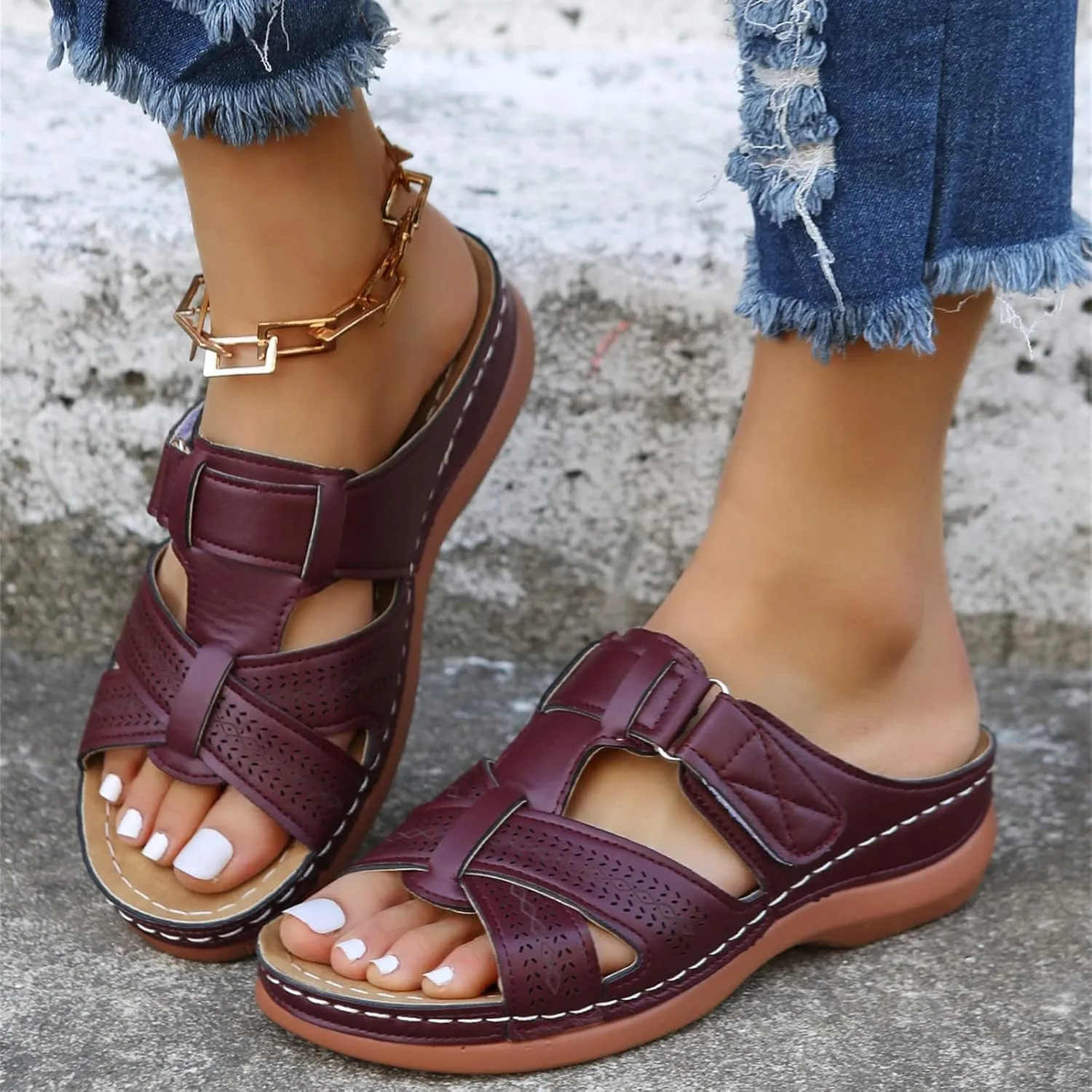 Ladmiple Orthotic Sandals For Women Wide Width Arch Support Comfort Summer Orthopedic Flip Flops Slides for Plantar Fasciitis