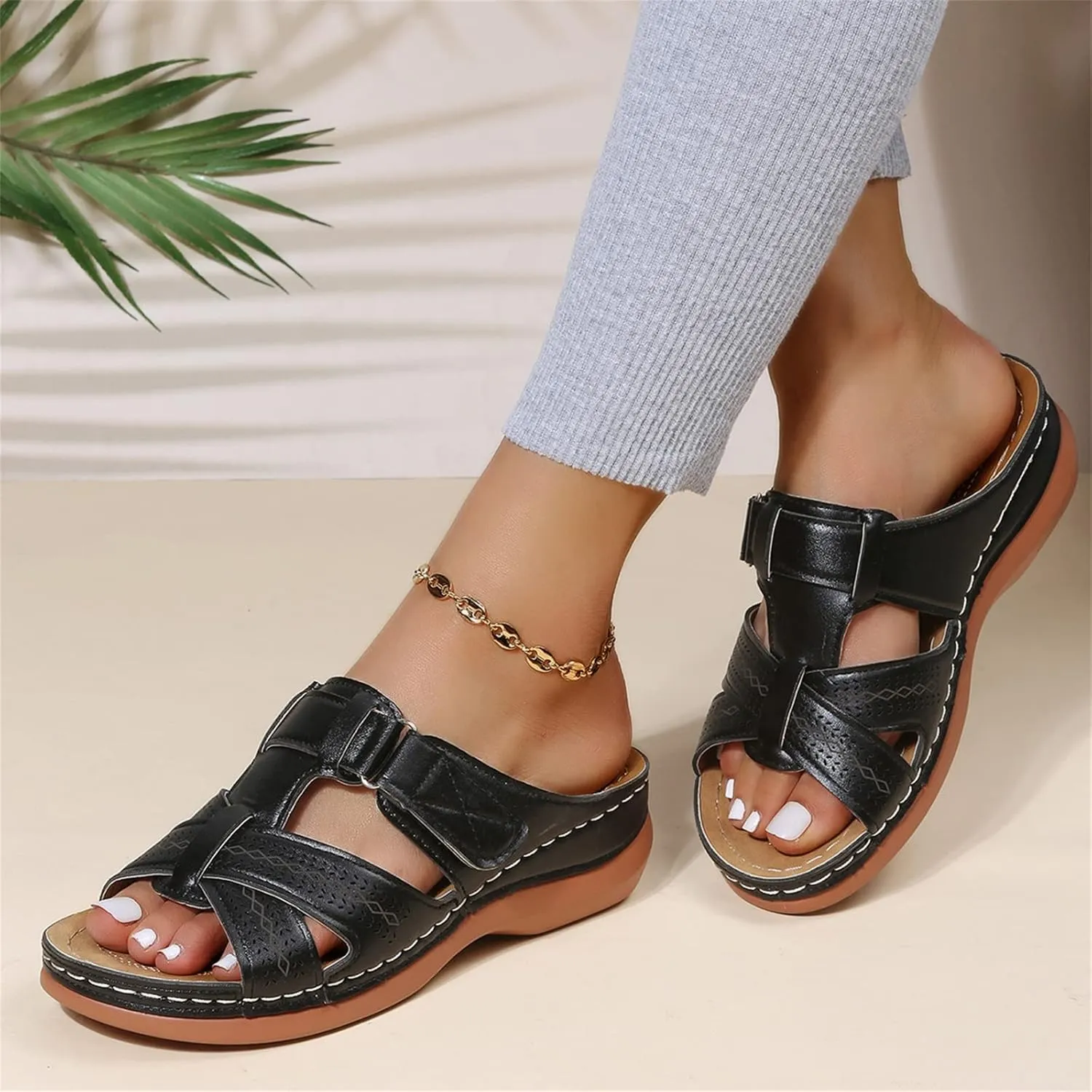 Ladmiple Orthotic Sandals For Women Wide Width Arch Support Comfort Summer Orthopedic Flip Flops Slides for Plantar Fasciitis