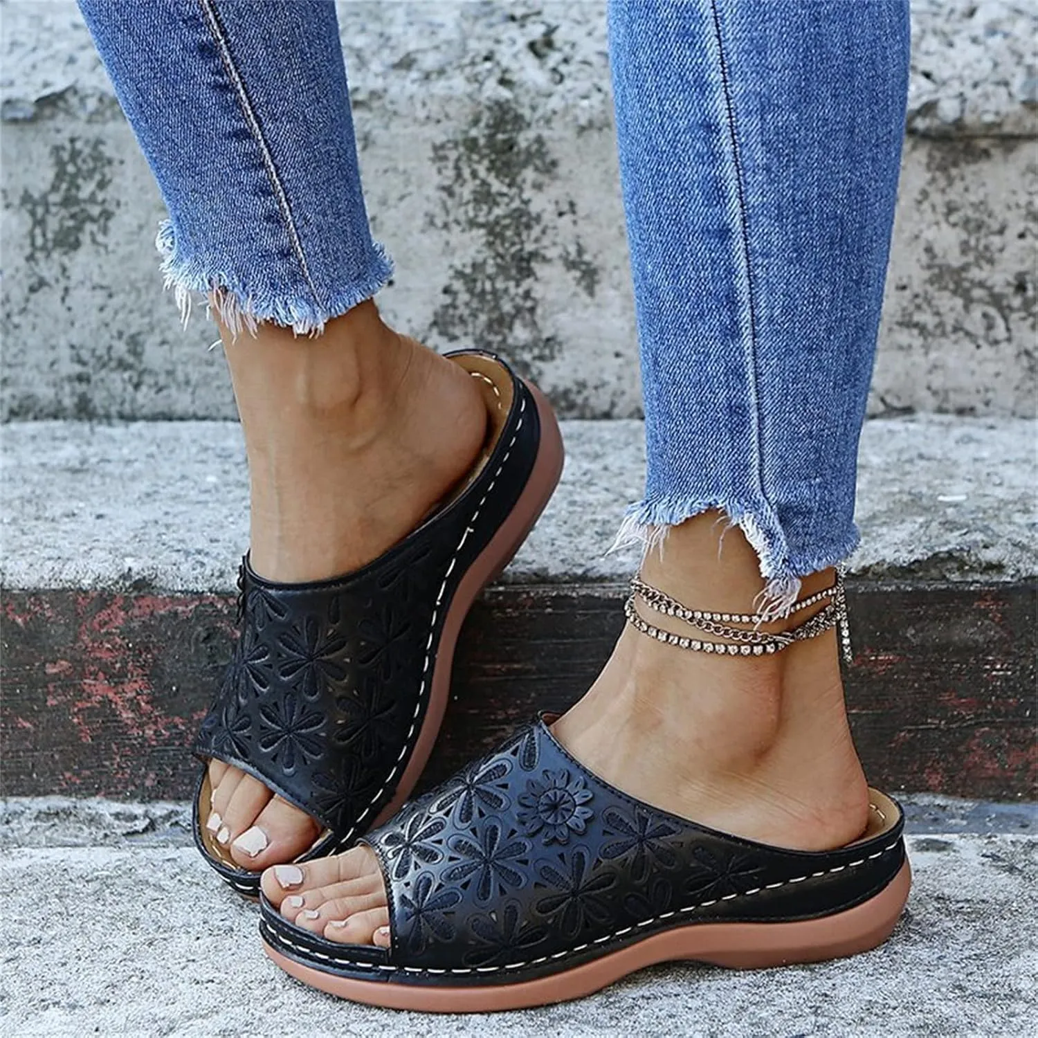 Ladmiple Orthotic Sandals For Women With Arch Support Comfort Walking Open Toe Slides Dressy Summer Orthopedic Flip Flops