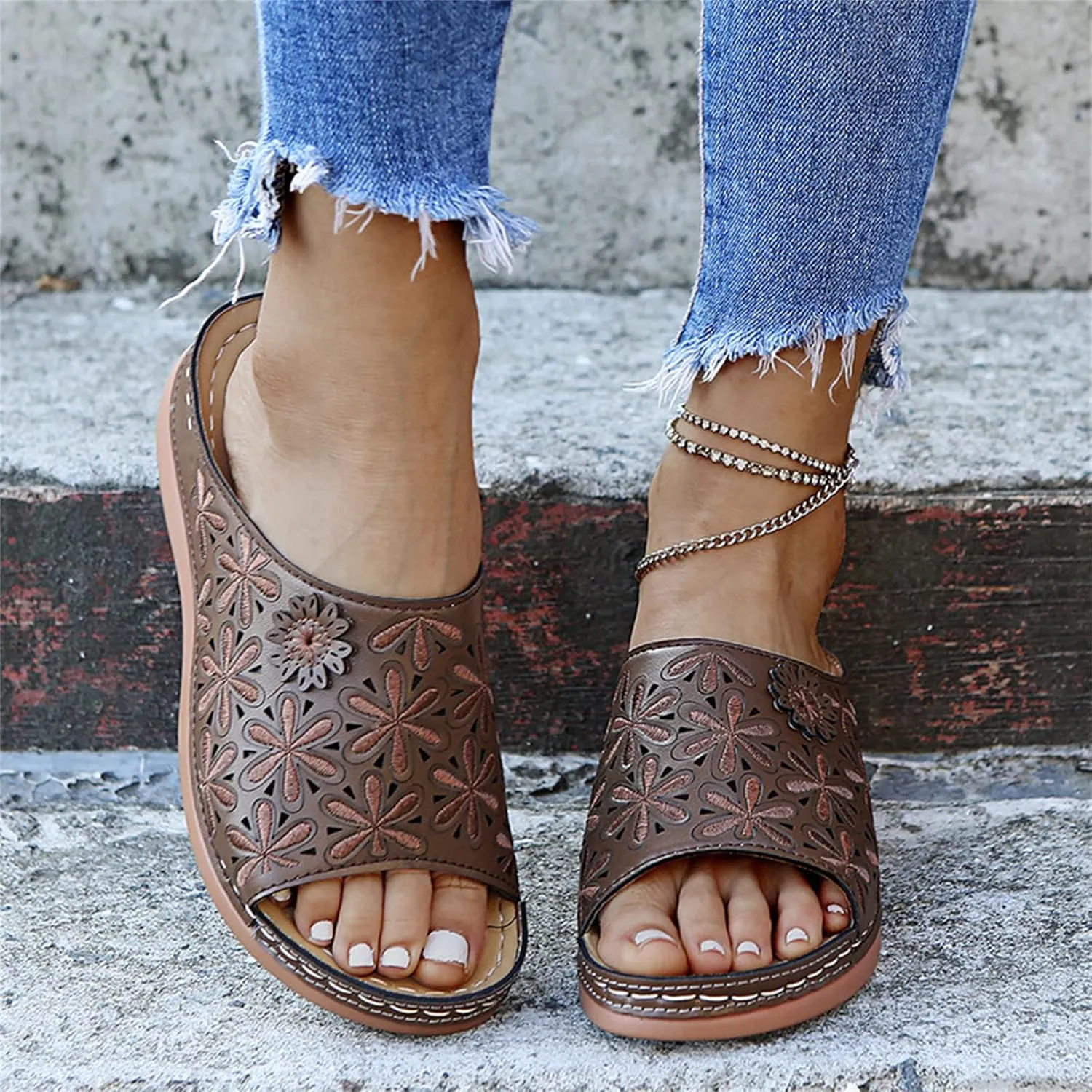 Ladmiple Orthotic Sandals For Women With Arch Support Comfort Walking Open Toe Slides Dressy Summer Orthopedic Flip Flops